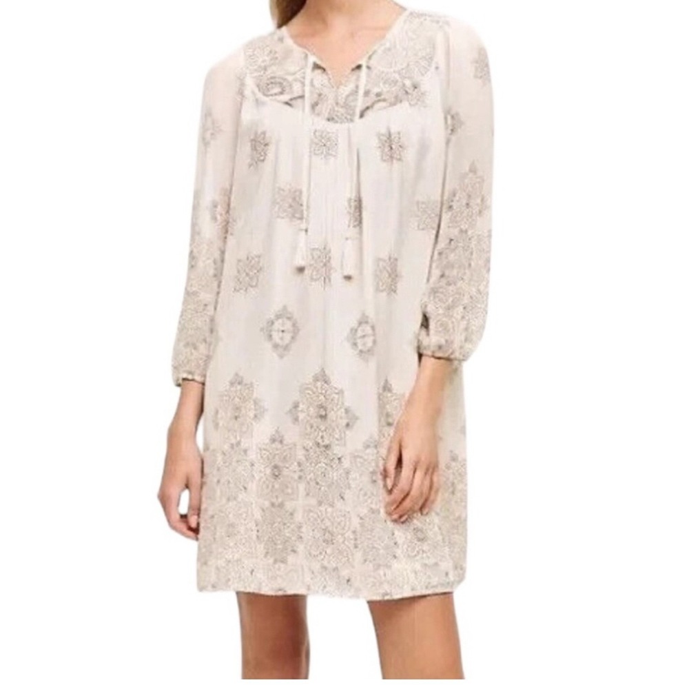 Boho Embroidered Peasant Dress One September Anthropologie Soft Neutral Floral M
